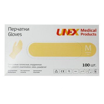 Перчатки латексные припудренные бежевые Unex М 100 шт 0000000015164 фото