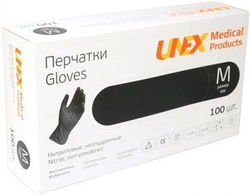 Перчатки нитриловиниловые черные Unex М 100 шт 0000000015163 фото